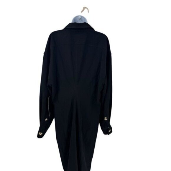 Tuckernuck NEW Black Petra Long Sleeve Gold Hammered Button Midi Dress Size L - Picture 8 of 11